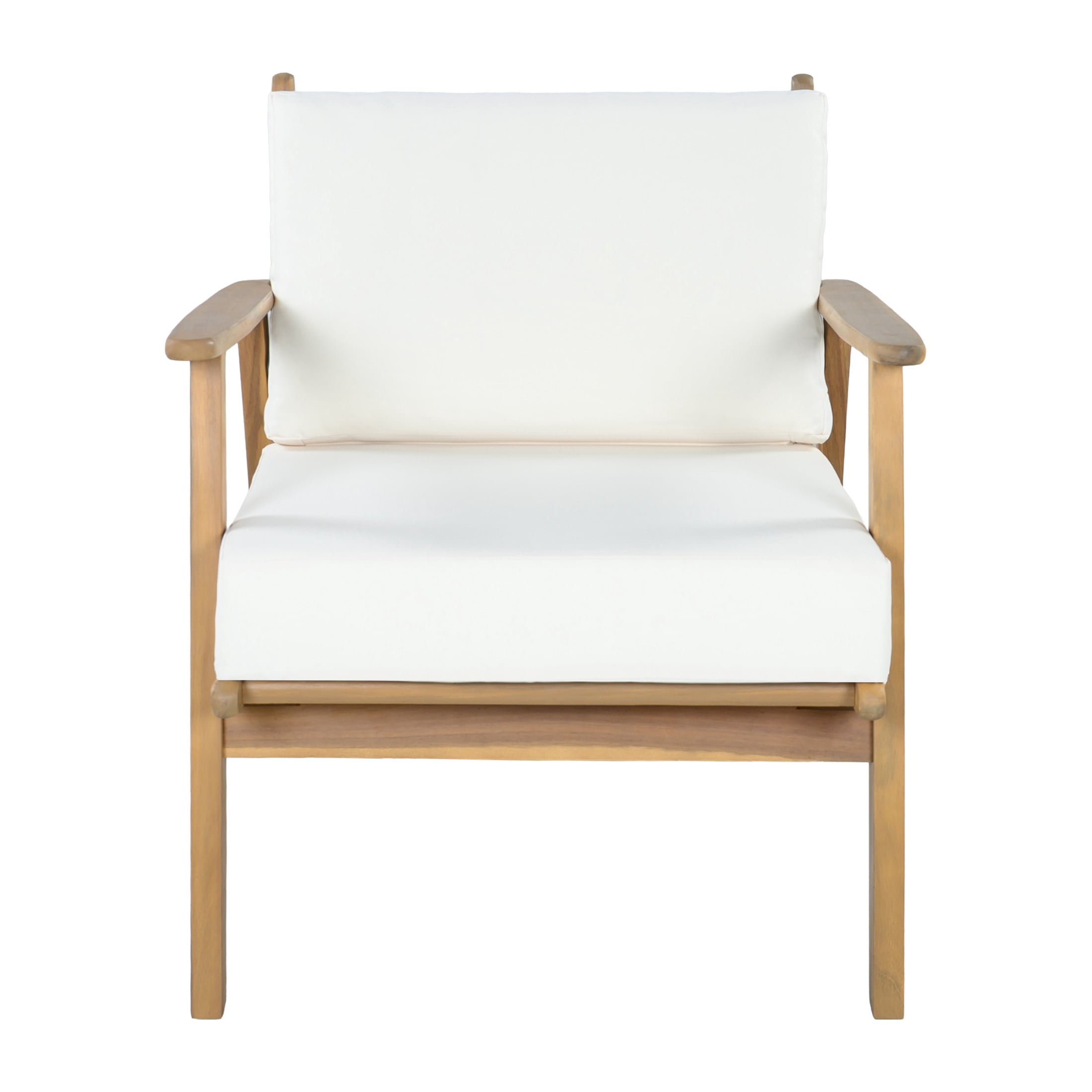 Christopher Knight Home Modern Wood Outdoor Accent Lounge Chair with Cushions, Light Teak+Beige