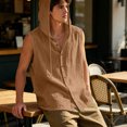 thumbnail image 5 of Men's Hooded Linen Blend Vest Shirt Sleeveless Loose Casual Button Down Hoodie With Drawstring Solid Color Tops Lightweight Breathable Summer Beach Fishing Outdoor Tank Top Blouse, 5 of 8