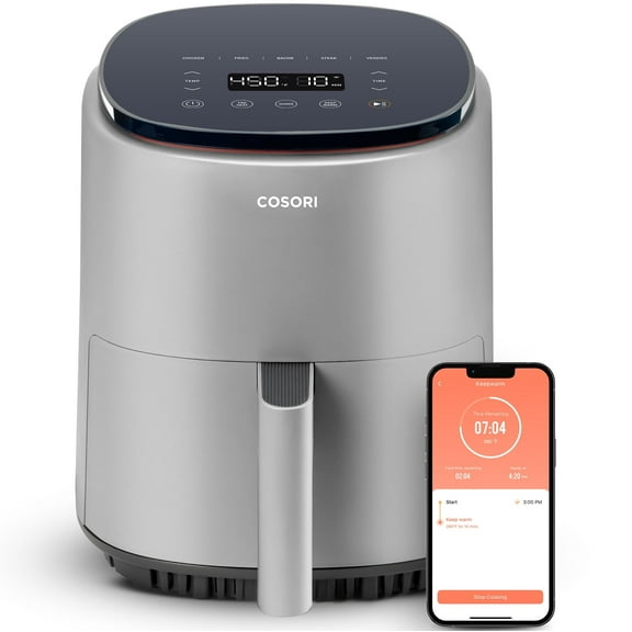 COSORI Smart Air Fryer, Lite 4-Quart Compact 7-in-1 Oven, Preheat and Keep Warm, Voice Control, Dishwasher-Safe, Light Gray