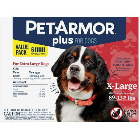 PetArmor Plus Flea & Tick Prevention for Extra Large Dogs (89-132 lbs), 6 (Best Pet Flea And Tick Prevention)