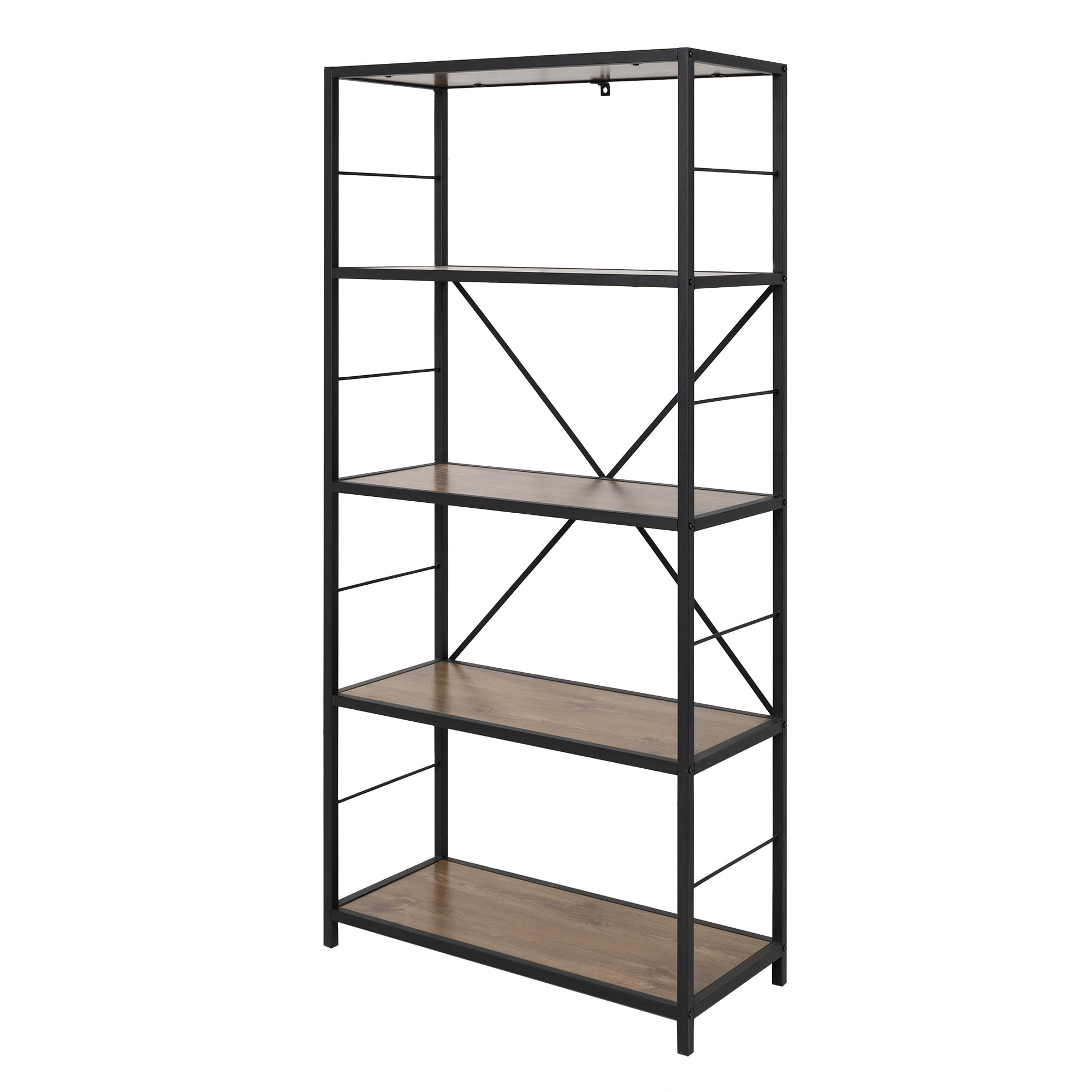 River Street Designs 60" Rustic Metal and Wood Media Bookshelf Bookcase