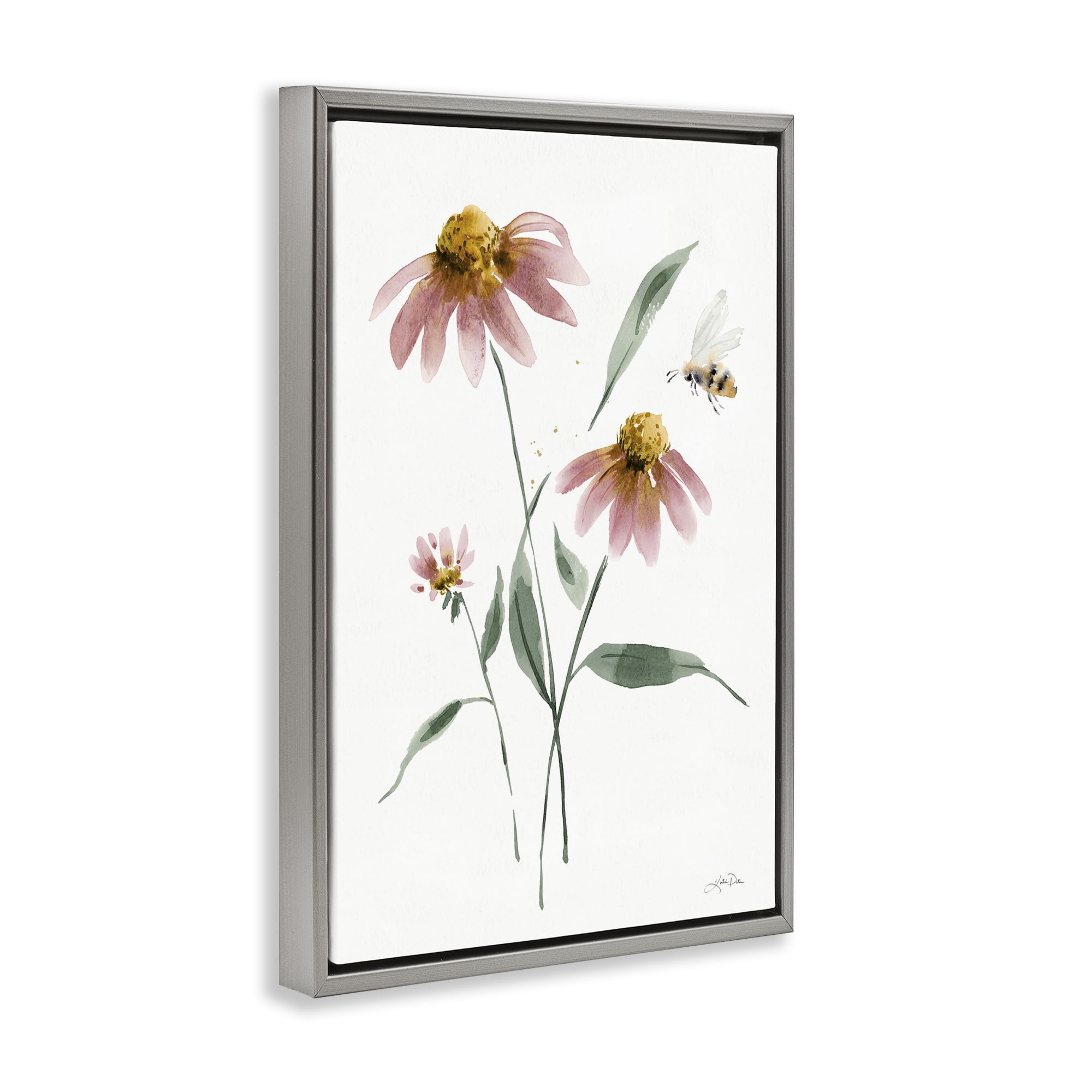 Stupell Industries Wild Honeybloom Florals Botanical & Floral Painting Gray Floater Framed Art Print Wall Art, 17 x 25