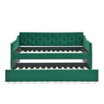 thumbnail image 4 of Velvet Upholstered Daybed with Trundle, Twin Size Sofa Bed with Waved Shape Arms, Modern Daybed Sofa for Bedroom Living Room, Green, 4 of 7