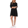 thumbnail image 2 of INSPIRE CHIC Knitted Sweater Dress for Women's Crew Neck Long Sleeve Ribbed Casual Midi Dress with Belt XL Black, 2 of 6