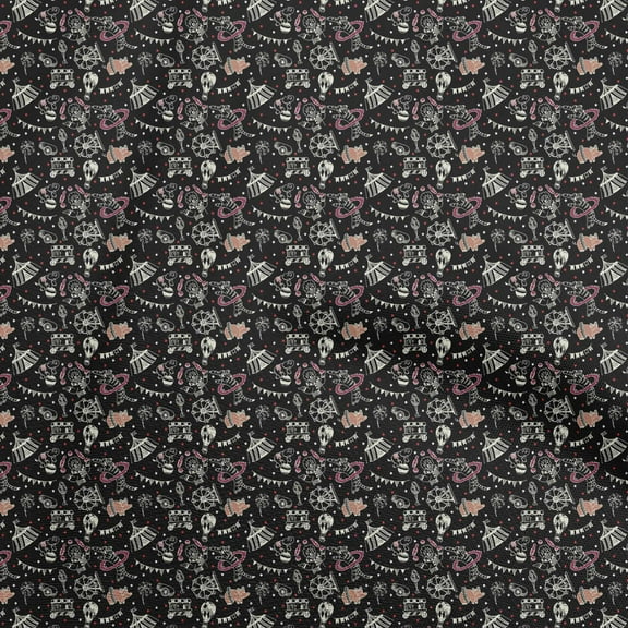 oneOone Cotton Poplin Black Fabric Circus Craft Projects Decor Fabric Printed By The Yard 56 Inch Wide-aC