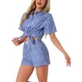 thumbnail image 4 of INSPIRE CHIC Women's Plaid Pajama Sets 2 Piece Pjs Short Sleeve Button Down Shirt and Shorts with Pockets L Blue, 4 of 4