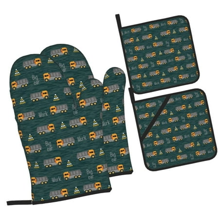 

Tebeau Machine Print 4 Pcs Oven Mitts and Pot Holders 500°F High Heat Resistant Kitchen Oven Mitts with Pot holders Long Oven Mitts for Baking and Cooking