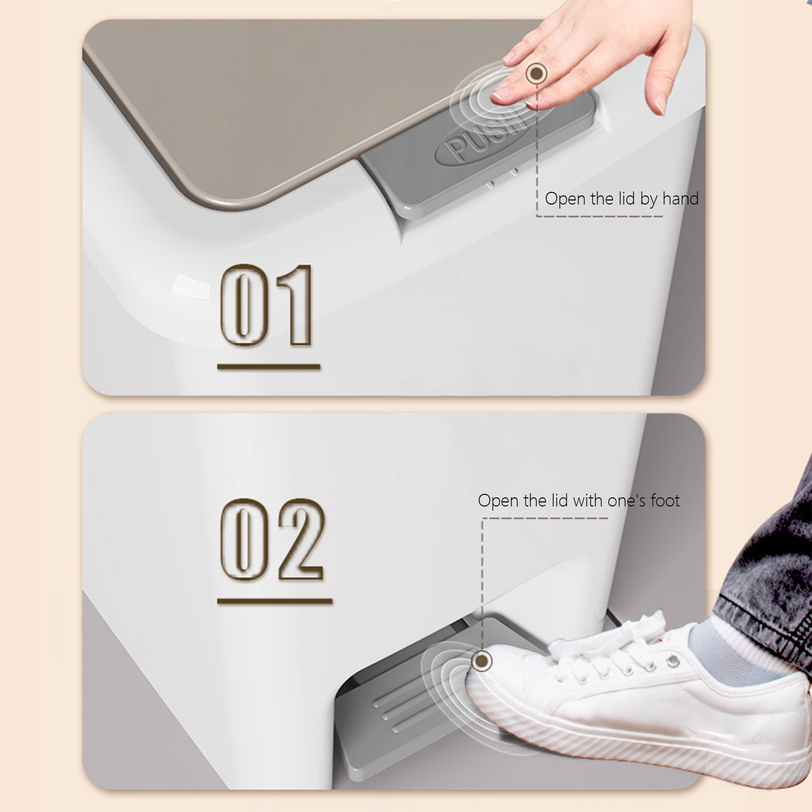 Small Bathroom Trash Can with Lid,Lid Foot Pedal Hand Press Trash Can,Slim Soft Close Garbage Can,Wastebasket Container Trash Bin for Office Bedroom Kitchen Living Room