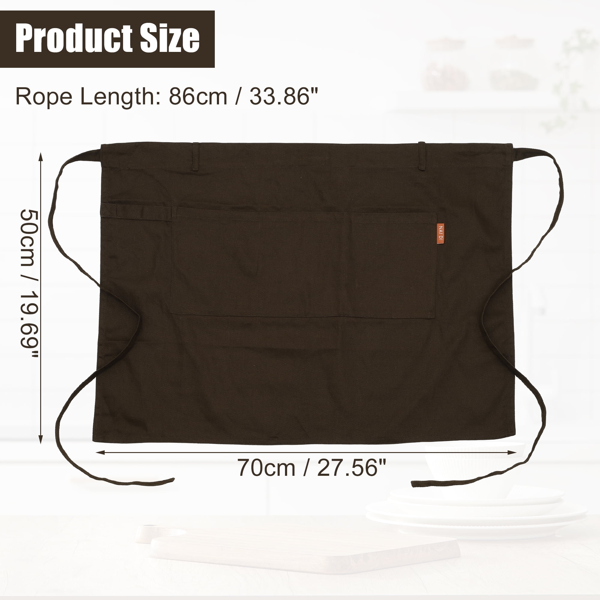 Unique Bargains Serving Cooking Versatile Waist Apron with Pockets Coffee Color