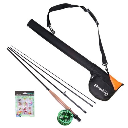 3 Pole Kit Fly Fishing Rod and Reel Combo Kit 4-Piece 9 Feet Fly Fishing Rod Pole with Reel Flies Storage Tube Case Bag ()
