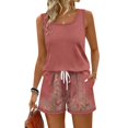 thumbnail image 2 of Two Piece Sets for Women Summer Lounge Short Sets Tank Square Neck Sleeveless Sweatsuit Drawstring Elastic Waist Shorts with Pockets 2Xl, 2 of 4
