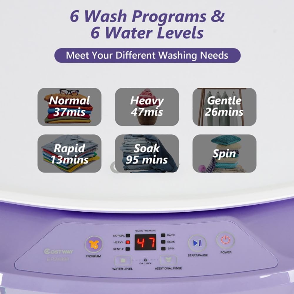 GVN Space Saving Full-Automatic Washer,Washing Machine,8lbs Portable Fully Automatic Washing Machine with Drain Pump-Purple