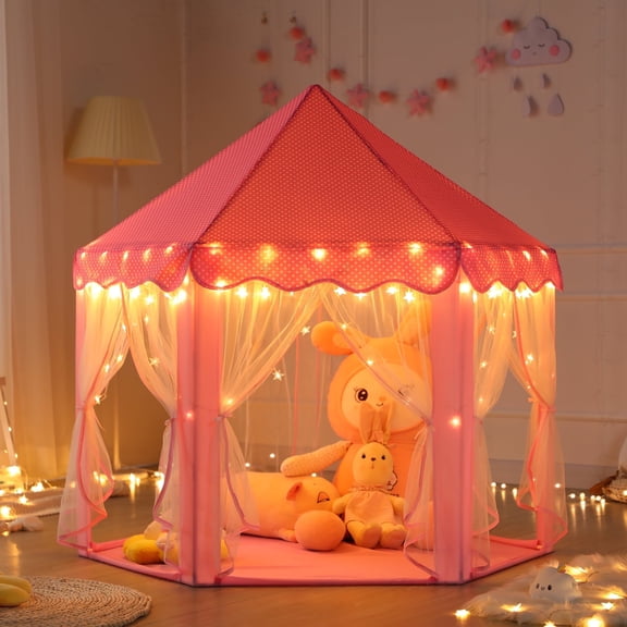 PigPigPen Princess Castle Kids Tent for 3-12 Years Girls Toddlers Playhouse Indoor Outdoor Toys with Star Lights