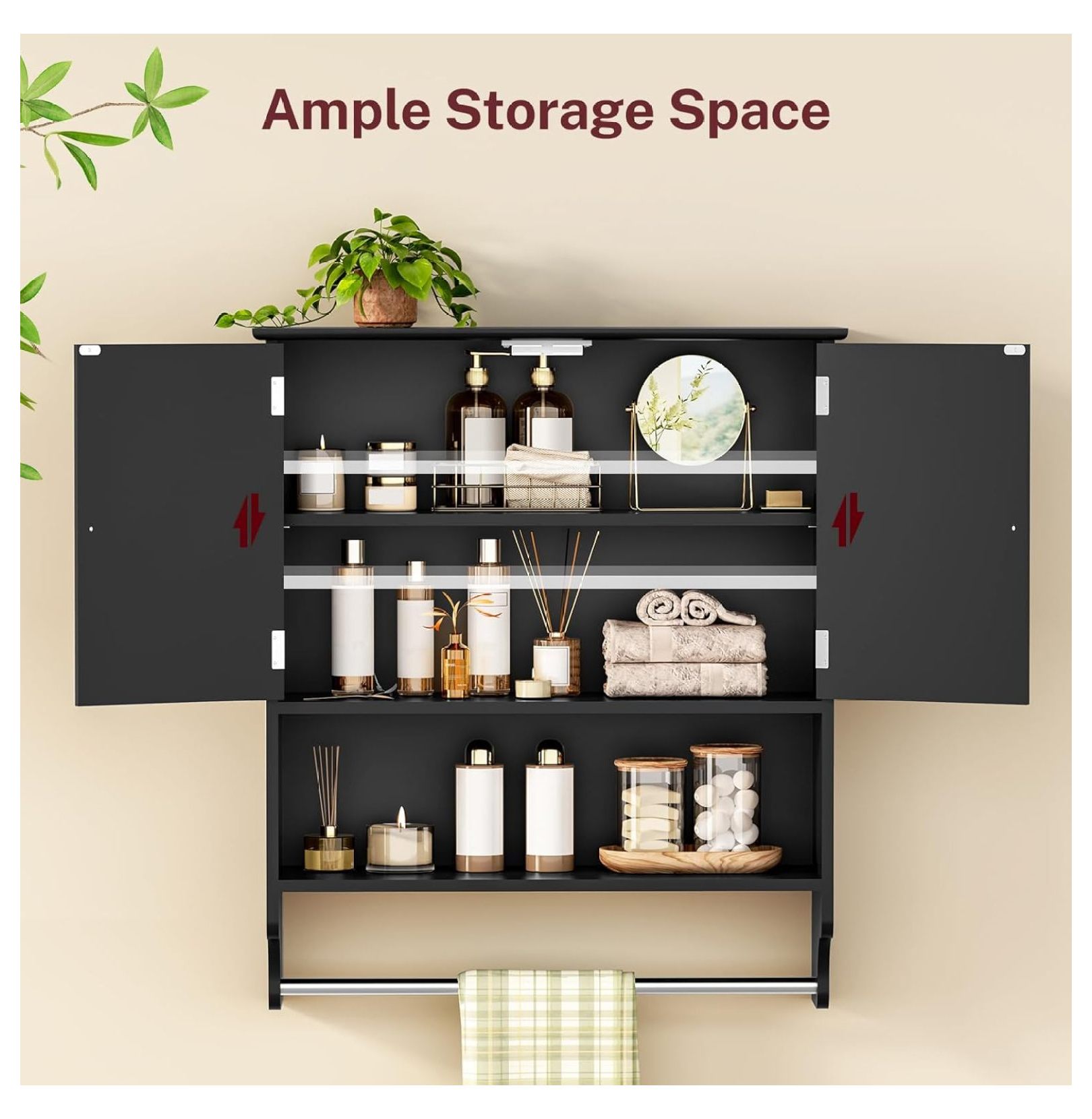 Freestanding Over the Toilet Storage Bathroom Wall Cabinet with Adjustable Shelf, Black