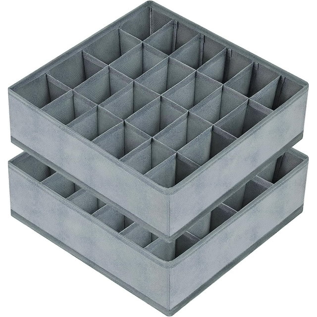 Pack de 2 organizadores de calcetines, caja de almacenamiento de calcetines con 24 compartimentos y cajones