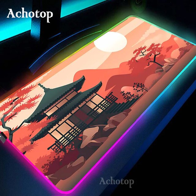 Black And White RGB Laptop Gamer Mousepad Gaming Mouse Pad Mountain Serenity Large Rug Keyboard 100x50 LED Desk Mat With Backlit