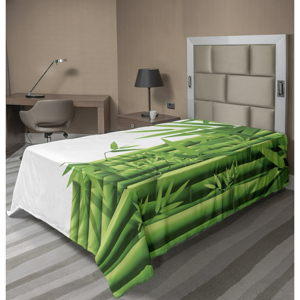 Bamboo Flat Sheet, Modern Image of Fresh Bamboo Stems Leaves with