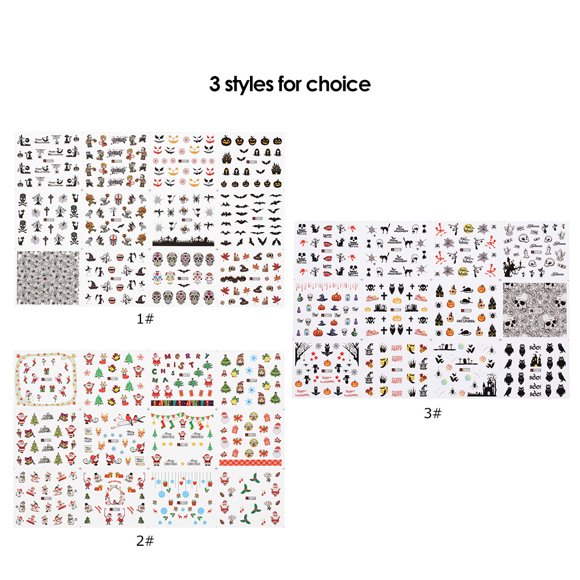 yeacher 12-Sheet Halloween Nail Art Stickers for DIY Manicure, Party & Gift Ideas, Self-Adhesive Designs for Natural or False Nails, Christmas & Halloween Themes