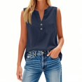 thumbnail image 4 of DORKASM Womens Linen Tops V Neck Loose Fit Lightweight Tshirt Sleeveless Solid Color Casual Vocation T-Shirts Button Down Flowy Summer Tank Tops Navy XL, 4 of 6