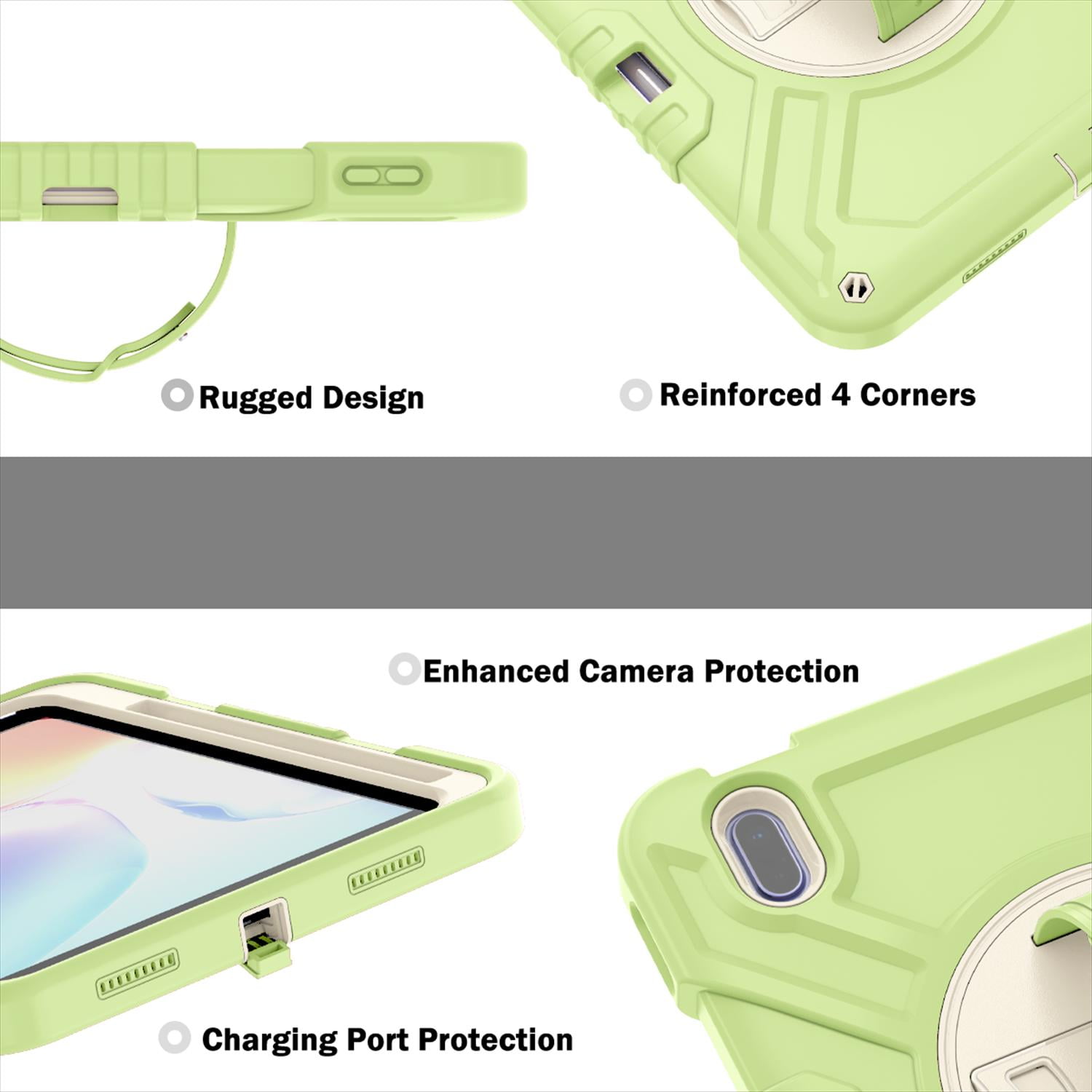 Case for iPad 11th Generation 2025 11-inch/10th Generation 2022 10.9-inch, Heavy Duty Military Grade Shockproof Rugged Protective Cover with Built-in Stand/Pencil Holder Shoulder Strap, Green White