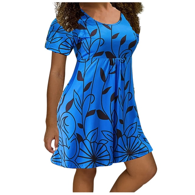 Robe Grande Taille pour Femmes Mode Femmes Grande Taille Décontractée à Imprimé Floral Manches Courtes Robe Courte