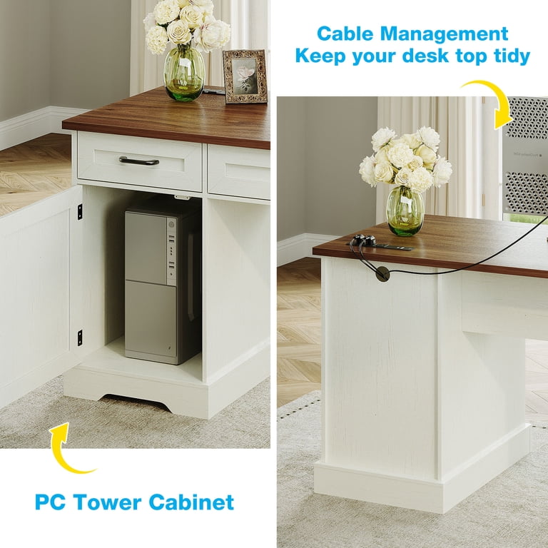 Casacomoda Home Office Desk with File Cabinet and Drawers, 59