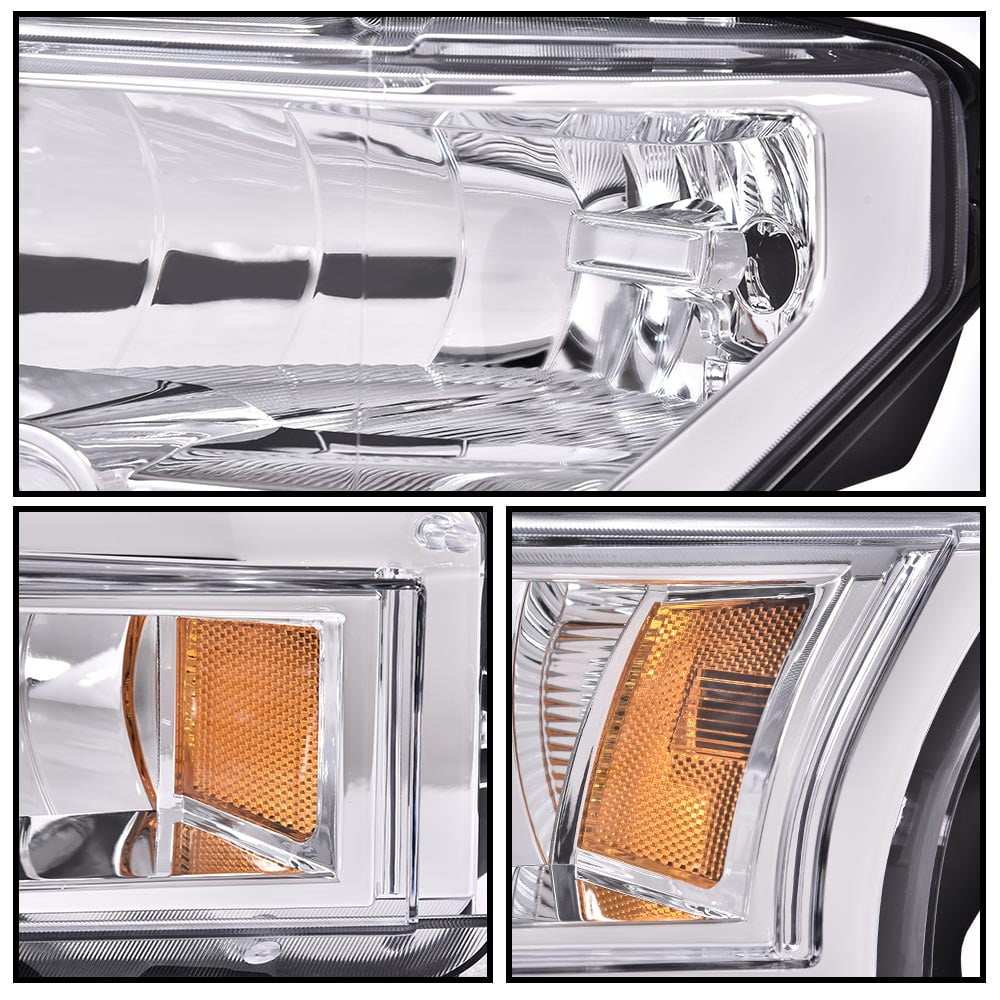 PIT66 Fit For 2015-2017 Ford F-150 Clear Lens Chrome Housing Headlights Headlamps Pair