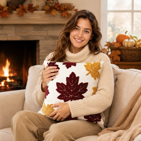 Thanksgiving Harvest Throw Pillow,Fall Sofa Decor Removable Polyester Cushion Cover with Pumpkin Maple Corn Seasonal Print,Soft Breathable Decorative Pillow for Bedroom Dining Chair