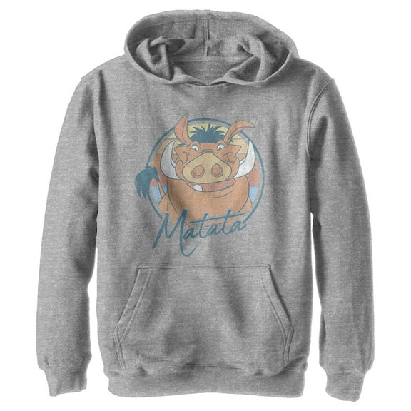 Boy's Lion King Retro Matata Pumbaa  Pull Over Hoodie Athletic Heather Medium