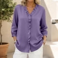 thumbnail image 2 of MLQIDK Women's 3/4 Sleeve Solid Color Business Casual Blouses Loose Tops Office Wear Summer Clothing 2026 Collection Purple M, 2 of 5