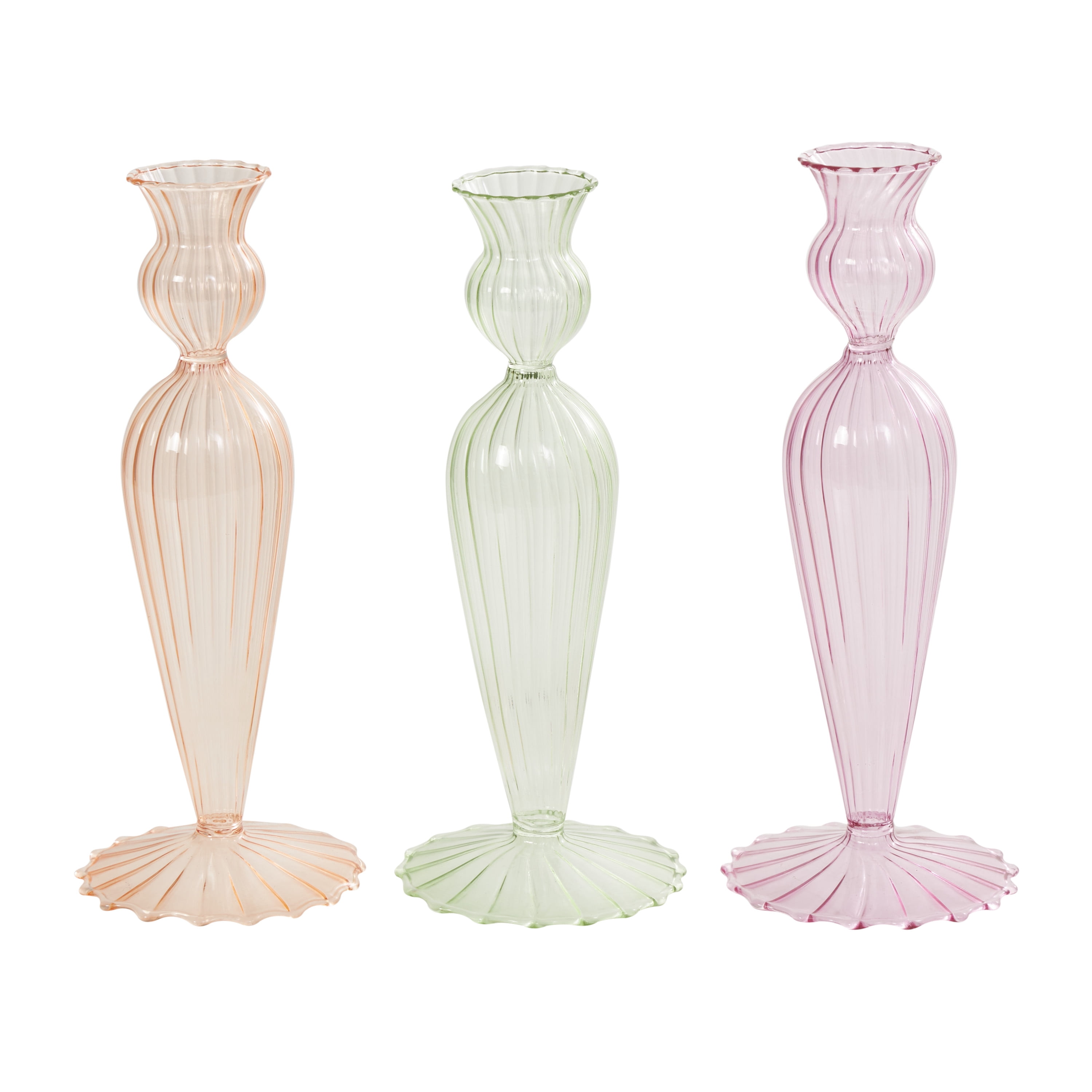 DecMode 3 Candle Multi Colored Glass Textured Tulip Inspired Candle Holder, Set of 3
