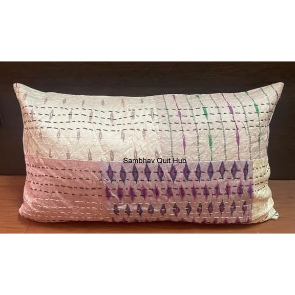 Patchwork Kantha Silk Quilting Kantha Sofa Pillow,Throw Pillow Covers, Farmhouse Pillow Covers, Living Room Cotton Pillow Cover, Decorative Kantha Pillow Cover pcs set