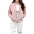 thumbnail image 3 of MODA NOVA Juniors Stand Collar Zip Up Raglan Sleeves Bomber Quilted Jacket, 3 of 7