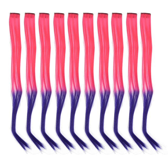 10 piezas de postizos con reflejos, largos, lisos, degradados, elegantes y exquisitos, para cosplay, eventos, fiestas de Halloween, rosa y morado.