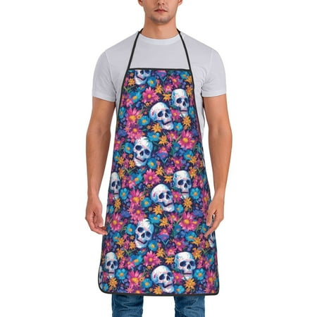 

Adjustable Bib Apron - Skull daisy pink Waterdrop Resistant Cooking Apron Kitchen Aprons for Men Women
