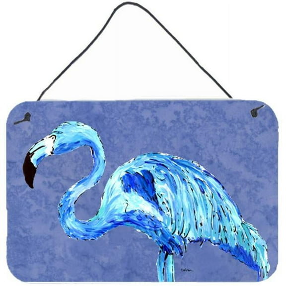 Carolines Treasures  Flamingo On Slate Blue Aluminium Metal Wall Or Door Hanging Prints - Slate Blue - 8 x 0.02 x 12 in.