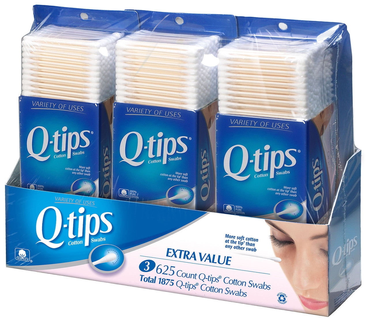 Q-tips Cotton Swabs, Club Pack 625 ct, (3pk)