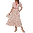 thumbnail image 1 of Vestido de verano Grace Karin 2025 de manga corta con estampado floral, beige y rosa, 1 of 3