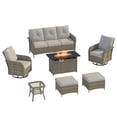 thumbnail image 5 of Clouddwell 7 Pieces Outdoor Patio Furniture Set, Rattan Wicker Sectional Swivel Rocker Chairs Sets with Fire Pit, Light Gray/Yellow, 5 of 9
