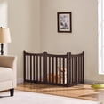 thumbnail image 3 of MONGJI Freestanding Pet Gate 3-Panel Wooden Dog Fence with 2 Support Feet Folding Dog Gate for Indoor, Stairs, Doorways, Halls, Kitchen Wooden Pet Barrier Espresso 24" H, 3 of 9