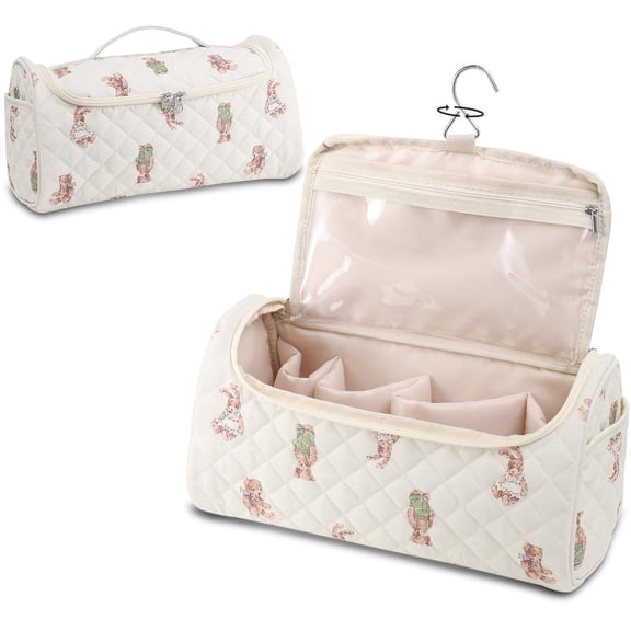 Soda Candy Quilted Hair Tools Travel Bag Cotton Cosmetics Toiletry Organizer Soft Portable Storage Bag with Hanging Hook for Hair Curler Accessories