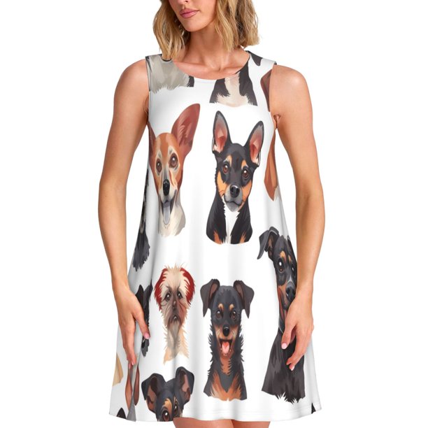 Disketp Happy Dog Faces Collage para Vestido sin Mangas para Mujeres, Vestidos de Verano para Mujeres, Casual y Holgado para la Playa