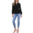 thumbnail image 2 of Blusas de encaje de manga larga para mujeres, elegantes y casuales, camisetas de trabajo con cuello en V, M negro, 2 of 6