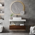 thumbnail image 3 of Dextrus 39.4 in Bathroom Vanity Floating Wall Mounted Bathroom Cabinet Glossy Cabinet Storage Wooden Vanity with Ceramic Basin Sink and 2 Drawers, Walnut & White, 3 of 6