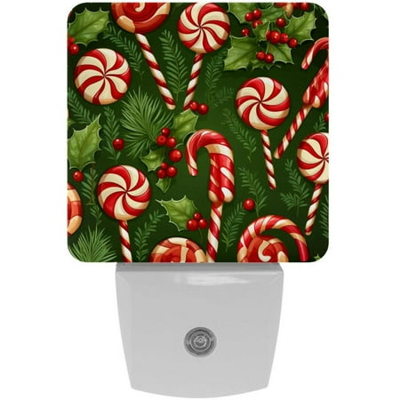 

Plug-in Night Lights Set Of 2 Christmas Candy Cane Automatic Dusk-To-Dawn Sensor LED Nightlights Home Decorative Lamp For Kids Teens Girls Boys Adults