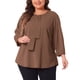thumbnail image 1 of Blusa de chiffon con volantes de cuello redondo para mujer de tallas grandes Agnes Orinda, blusa de oficina 1X marrón oscuro, 1 of 5