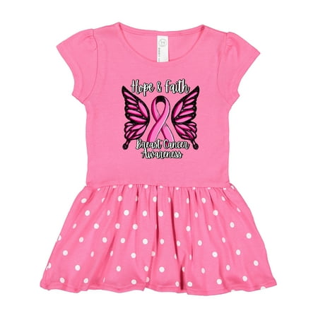

Inktastic Breast Cancer Awareness Hope and Faith with Butterfly Ribbon Gift Toddler Girl Dress