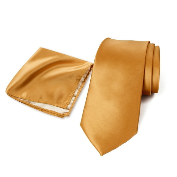 Spring Notion Men's Satin Microfiber Solid Color Tie and Handkerchief Set, Mustard