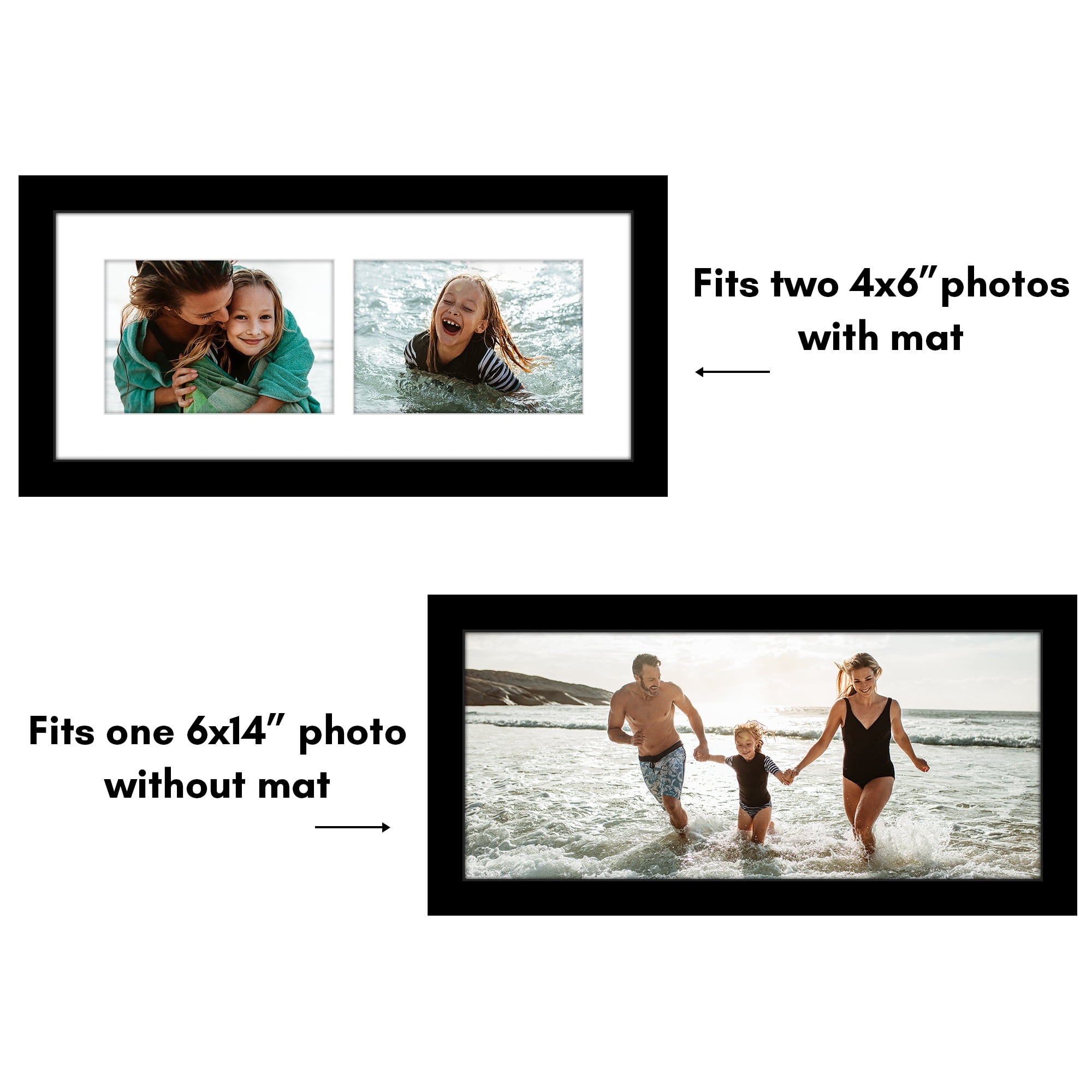 Americanflat 4x6 Double Picture Frame with Shatter-Resistant Glass Fits 2 use as One 6x14 Frame Signature - Black