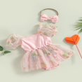 thumbnail image 3 of Bébé bébé Fille Robe Romper avec Arc Bandeau Manches Bulle Floral Jupe Sundress, 3 of 6